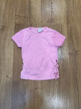 Zara Ribbed Short Sleeve Bow Side T-shirt